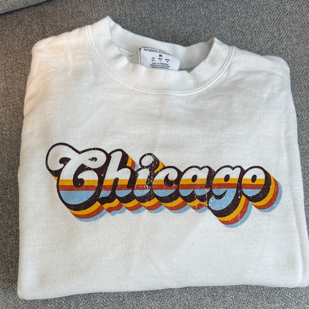 Champion White Crewneck Sweater with Chicago Graphic